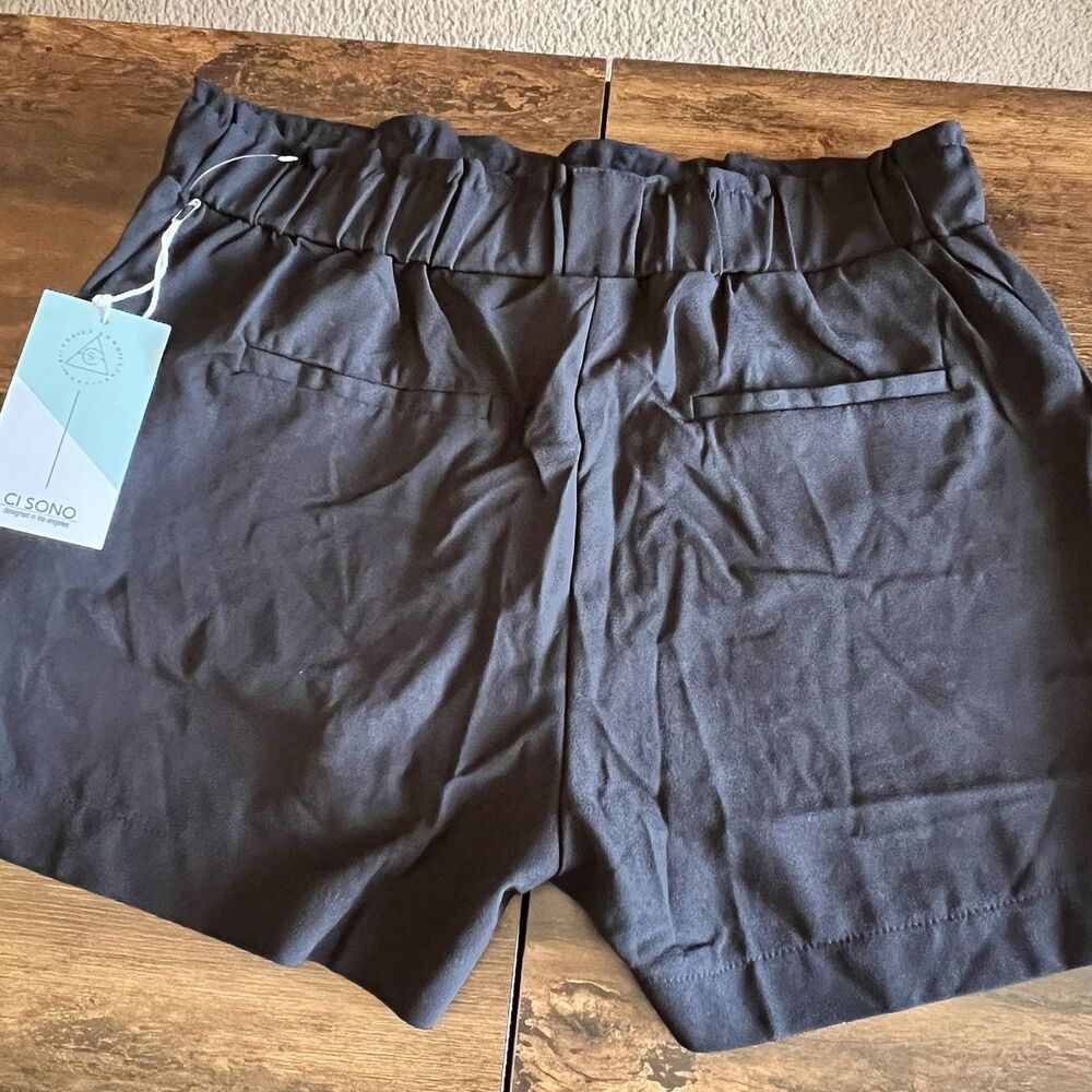 Ci Sono Shorts Womens Sz Large Dressy Black Stretch Pockets Flat Front Rayon